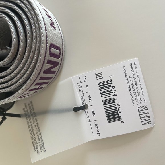 NWT Silver Moschino logo tape belt 30inch waist - Picture 6 of 7